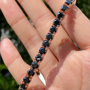 14k Solid Gold Natural Black Diamond 4 Prong Tennis Bracelet