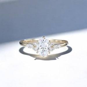 Oval Moissanite Engagement Ring: 14k Yellow Gold Marquise Diamond Bridal Ring