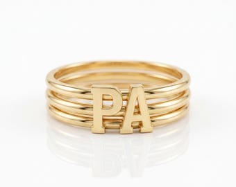 Custom Initial Ring 14K Gold • Personalized Letter Ring • Dainty Stackable Ring • Minimalist Name Ring • Gift for Her