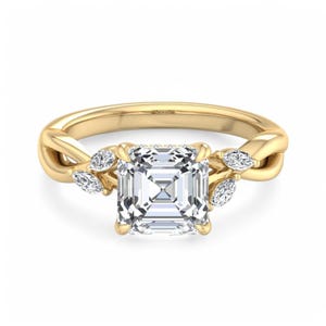 Art Deco Asscher Cut Lab Grown Diamant Ring: 14k Gelbgold Twisted Band