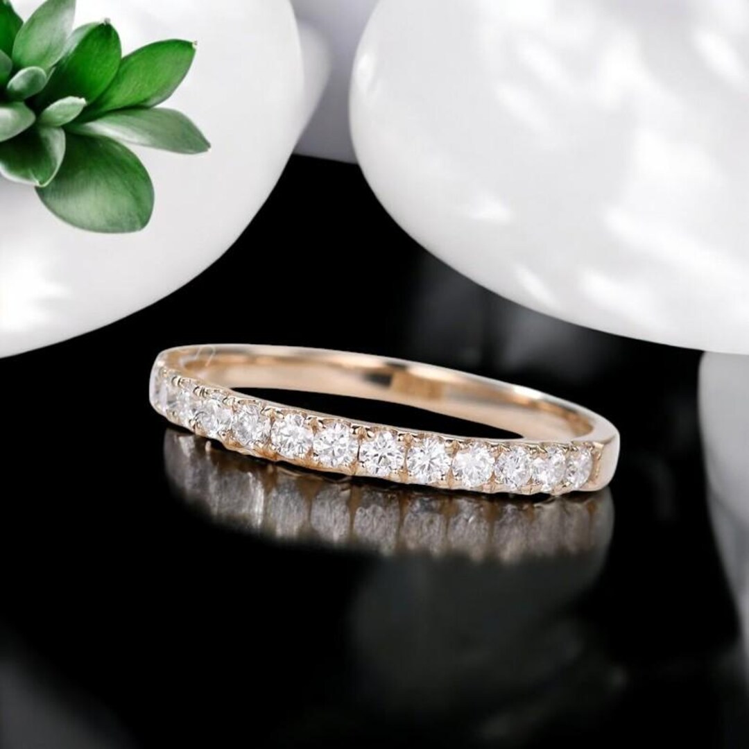 14k Gold Moissanite Half Eternity Band: Stackable Wedding Ring - Etsy