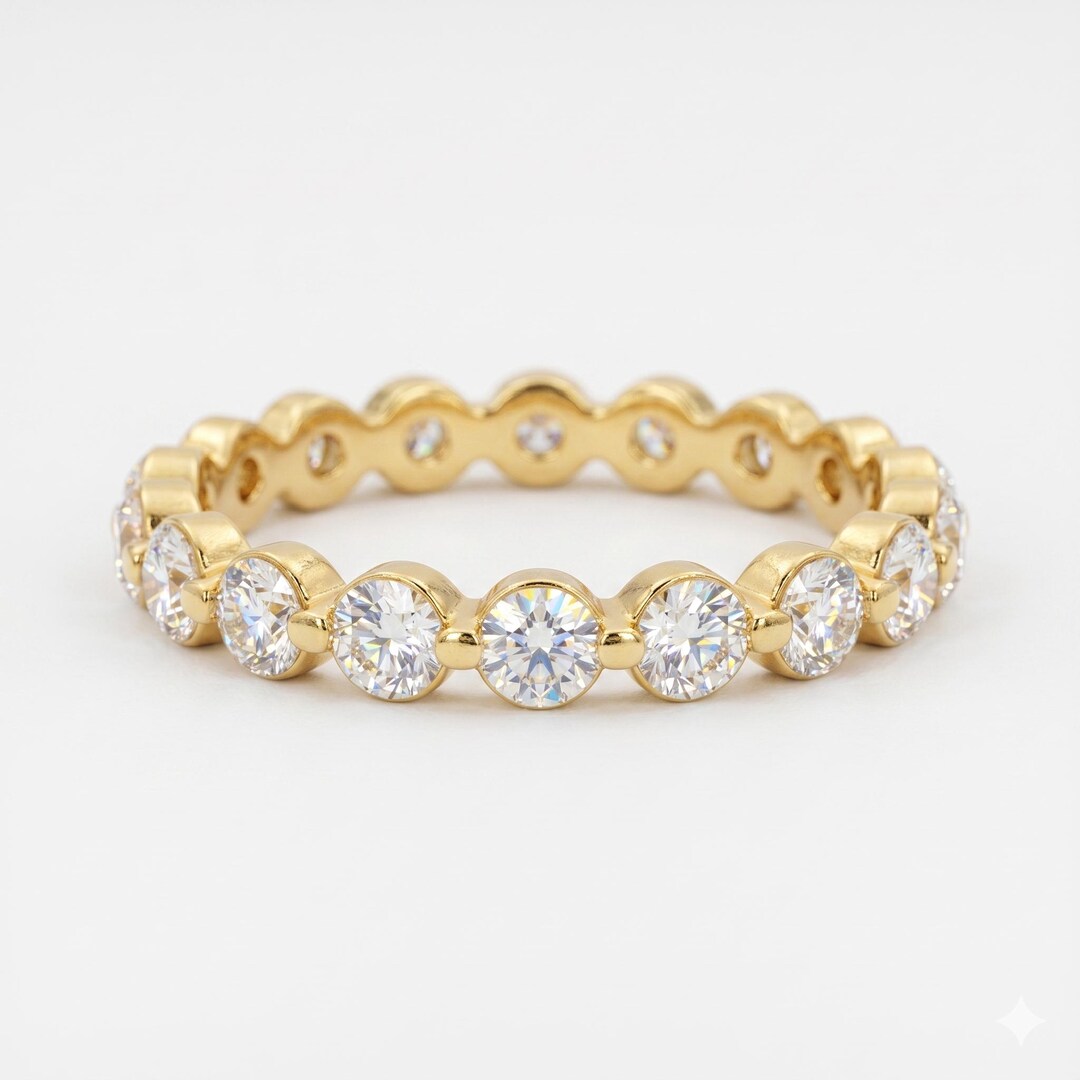 14K Gold Moissanite Eternity Wedding Band, Full Eternity Ring ...