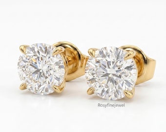 2,00 Karat Labor gewachsene Diamant Ohrstecker, 14K Gold Ohrringe, runde Solitär Ohrstecker, alltägliche Diamant Ohrringe, Geschenk für sie