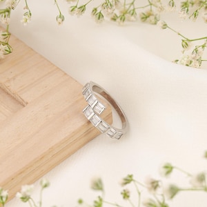Minimalist 14k Gold Moissanite Ring: Baguette Stacking Ring