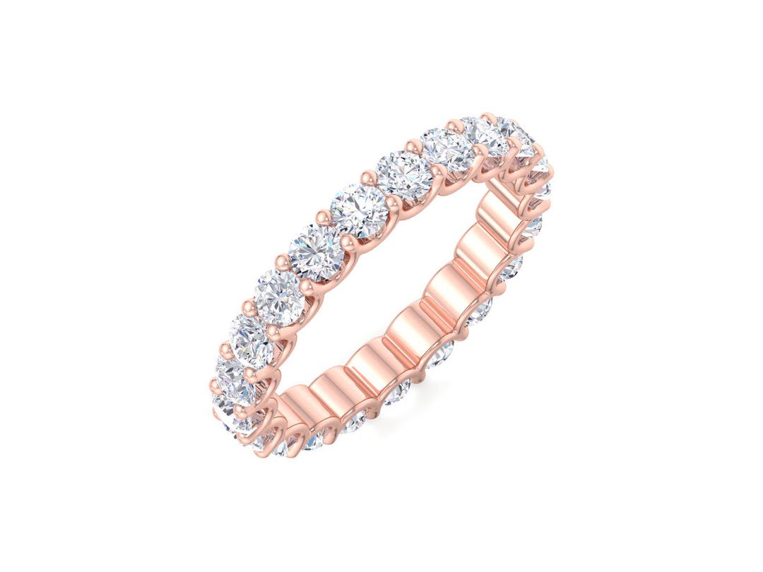 14k Solid Gold Full Eternity Band / Round Cut Moissanite Wedding Ring ...