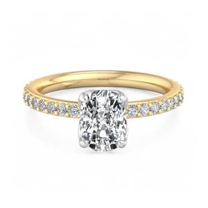 1. 5/8 ct Elongated Cushion Cut Lab Grown Diamond Solitaire Engagement Ring,Bridal Ring for Her, Pave Wedding Ring, Anniversary Ring