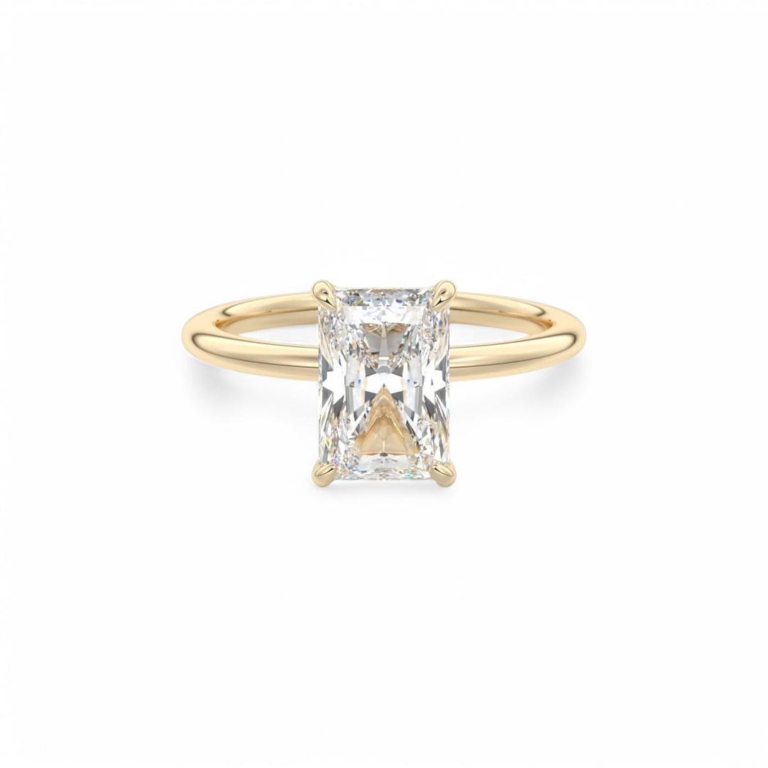 2CT Radiant Cut Lab Grown Diamond Hidden Halo 14K Gold Engagement Ring ...