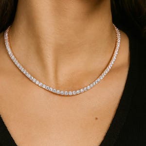 14.00ct Lab Grown Diamond Tennis Necklace: 14k Rose Gold Bridal Choker