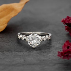 Dainty Engagement Ring/6mm Round Cut Moissanite Ring/ 14K Rose Gold Ring/ Prong Set Ring/ Stack Ring/ Promise Bridal Ring/ Ring For Women