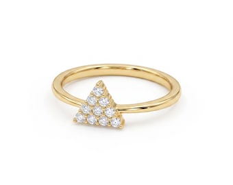 Anello di fidanzamento con moissanite triangolare, anello geometrico in oro, fede nuziale minimalista, anello di promessa unico, gioielli da sposa moderni