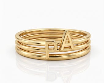 Custom Initial Ring 14K Gold • Personalized Letter Ring • Dainty Stackable Ring • Minimalist Name Ring • Gift for Her