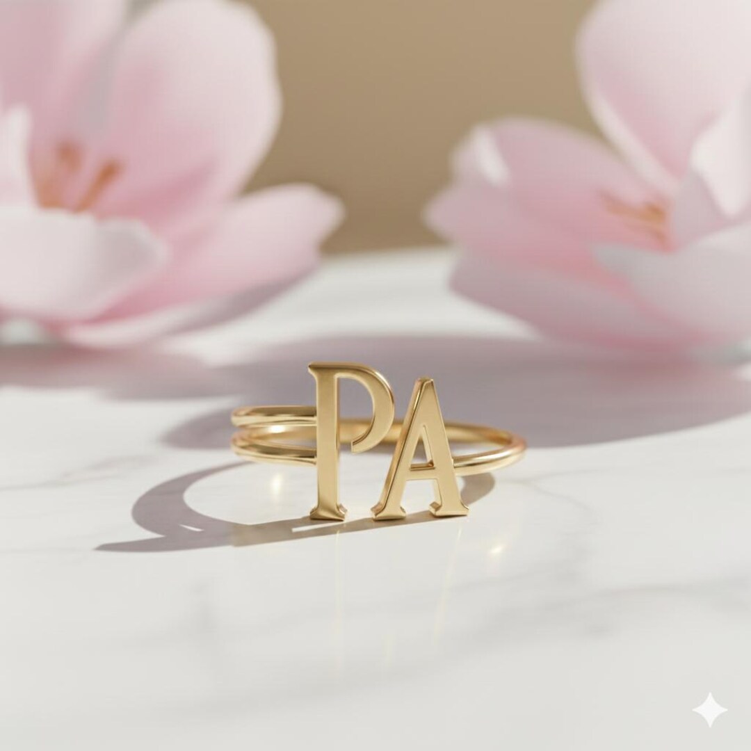 Solid Gold Custom Initial Ring • Personalized Alphabet Jewelry - Etsy