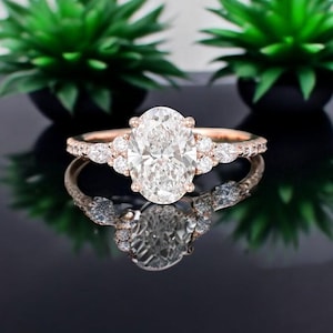 2.00ct Oval Moissanite Engagement Ring: 14k Gold Half Eternity Band