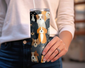 Dog Tumbler Wrap: Cute Dogs Sublimation Seamless Design Pattern For 20oz Straight And Tapered Skinny Tumblers - PNG Instant Download