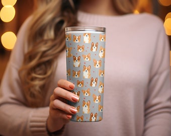 Corgi Dog Tumbler Wrap: Grey Corgi Dogs Pattern 20oz Skinny Tumbler Sublimation Design PNG Instant Download