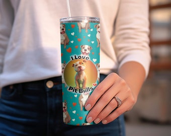 Pit Bull Tumbler Wrap: I Love Pit Bulls Tumbler PNG Sublimation Seamless Design Pattern For 20oz Straight And Tapered Skinny Tumblers