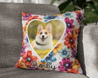 Custom Pet Pillow Case - Personalized Decorative Throw Pillow Cover with Pet Photo | Spun Polyester Throw for Couch, Reading, Lumbar
