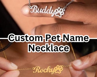 Paw Print Name Necklace: Personalized Dog Cat Pet Name Necklace With Paw Print - 18K Gold Finish Or Stainless Steel