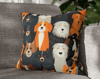 Square Dog Pillow Case - Decorative Throw Pillow Cover with Dog Pattern | Spun Polyester Throw for Couch, Reading, Lumbar