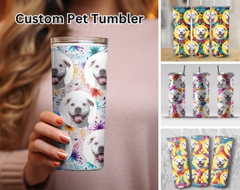 Personalized Pet 20oz Tumbler: Custom Pet Photo 20-Ounce Skinny Tumbler - Blue Pink Brown