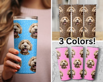 Personalized Dog 20oz Tumbler: Custom Dog Pattern 20-Ounce Skinny Tumbler - Blue Pink Brown