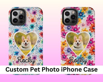 Personalized Pet Phone Case - iPhone Snap-on Sleeve Cover Shell | Lightweight & Tough | Rugged Hard Case Custom Pet Photo + Name Flowers