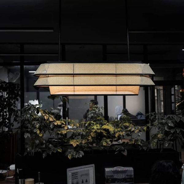 Modern Pendant Light, Industrial Hanging Light, Kitchen Island Lighting, Wooden Linear Pendant, Dining Room Pendant Fixture, Aesthetic Light
