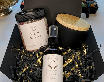 New Moon Manifestation Kit – Intention Setting Spell Kit with Candle, Oil, Bath Salt & Spell | Mini or Regular | Witchy Lunar Ritual