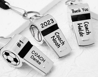 Personalized Sports Whistle Custom Coach Whistle Necklace Engraved Stainless Steel Sports Whistle Gift For Coach Football Basketball Whistle