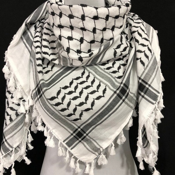Keffiyeh Palestine Scarf, The Original Keffiyeh made in palestine, Crafted from Cotton, Keffiyeh white black, Traditional Kufiya Patterns