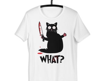 Quel couteau pour chat, quel couteau pour chat, chat noir drôle, chat meurtrier avec un couteau, chemise tueur de chat, chemise pour amoureux des chats, chemise chat noir, cadeau pour amoureux des chats