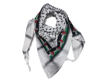 Broderie originale de Tatreez du drapeau keffieh, fabriquée en Palestine, fabriqué à partir de coton, keffieh blanc noir, motifs traditionnels Kufiya