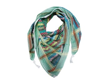 Authentic Rainbow light green Kufiya - Traditional Palestinian Craftsmanship, Elegant and Versatile Scarf Shemagh Original Brand 100%