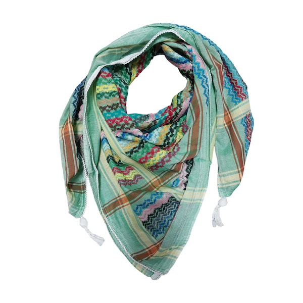 Authentic Rainbow light green Kufiya - Traditional Palestinian Craftsmanship, Elegant and Versatile Scarf Shemagh Original Brand 100%