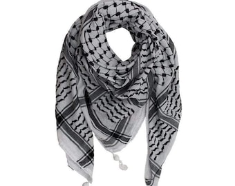 Bufanda Keffiyeh Palestina, El Keffiyeh original hecho en Palestina, Hecho a mano de algodón, Keffiyeh blanco negro, Patrones tradicionales Kufiya