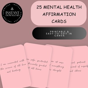 25 cartões de afirmações de saúde mental | Afirmação Positiva | Cartões de Positividade | Cartões motivacionais | Afirmação Diária | Autocuidados