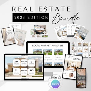 Editable Real Estate Marketing Bundle Template, Seller Buyer Realtor Canva Social Media Post Cards, Newsletter, Flyers, Market Update