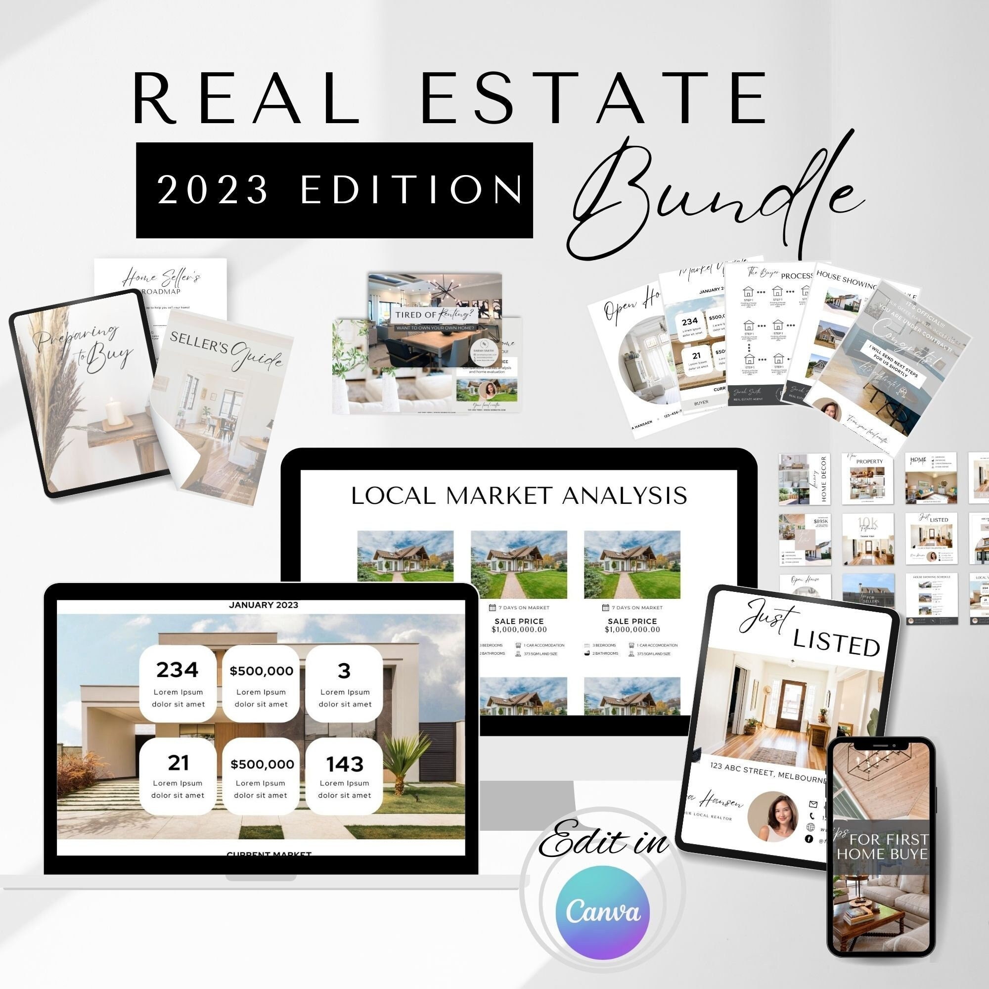 Editable Real Estate Marketing Bundle Template, Seller Buyer Realtor ...
