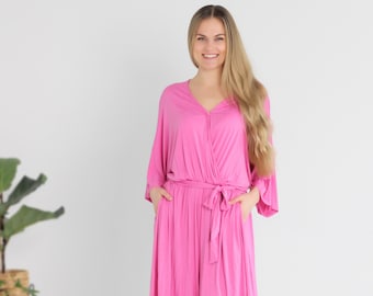 Women pink jumpsuit, Romper dress, Jumpsuits with sleeves, Holiday dress, Cropped jumpsuit plus size, curvy.