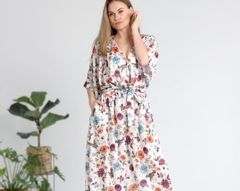 Floral printed jumpsuit for woman, V neck wrap jumpsuit, Romper for woman, Flowery jumpsuit dress,  Wrap crop pants jumpsuit plus size,