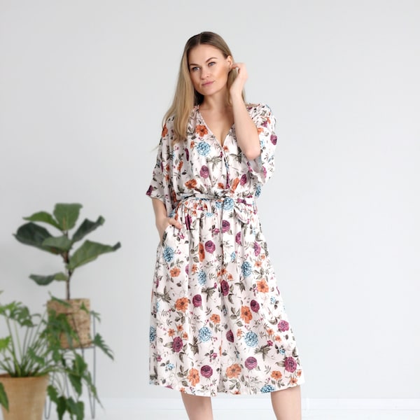 Floral printed jumpsuit for woman, V neck wrap jumpsuit, Romper for woman, Flowery jumpsuit dress,  Wrap crop pants jumpsuit plus size,