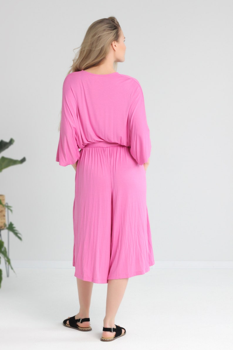 Women pink jumpsuit, Romper dress, Jumpsuits with sleeves, Holiday dress, Cropped jumpsuit plus size, curvy. image 4