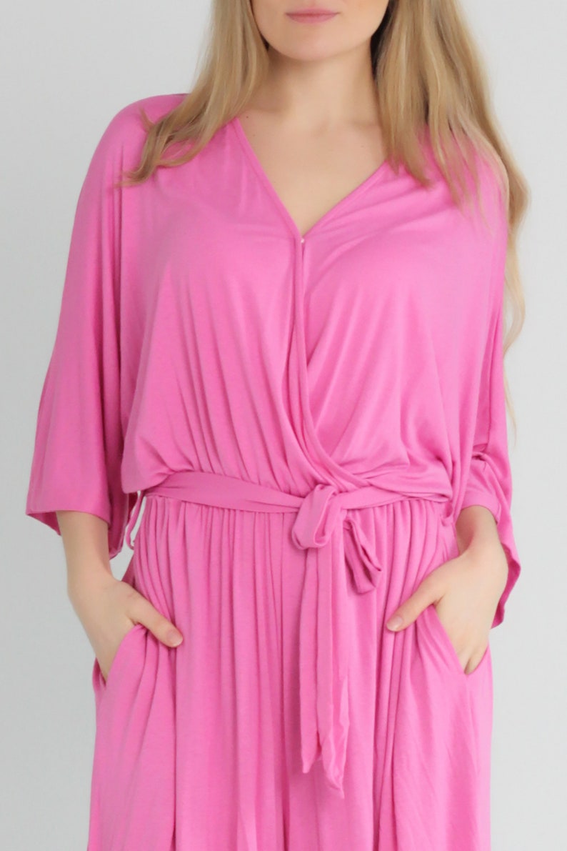 Women pink jumpsuit, Romper dress, Jumpsuits with sleeves, Holiday dress, Cropped jumpsuit plus size, curvy. image 6