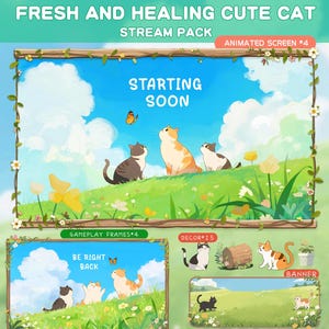Fresh and healing  Pack | overlay stream | cat | twitch overlay