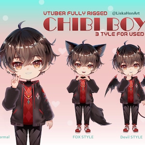 Personalisierbares Live2D Modell - Chibi_Teufel_Fuchs / komplett getakelt / Live2D / Süß / Junge / Chibi / Teufel / Fuchs