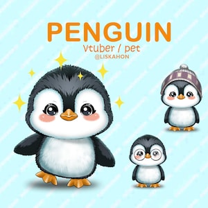 May include: Illustration of three cartoon penguins. The largest penguin has a black head, white face, and rosy cheeks, with yellow star accents. The text "PENGUIN" is at the top. The other penguins wear a hat and glasses.