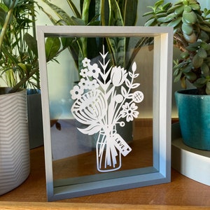 Flower Paper Cut Art - Framed Paper Cut - Flowers in Vase - Bouquet - Paper Flowers - Handmade Gift