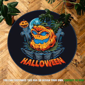 Halloween Round Rug, Spooky Halloween Rug, Halloween Home Decoration, Halloween Pumpkin Rug, Halloween Decor Gift, Pumpkin Accent Rug