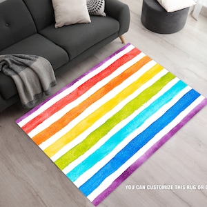 Rainbow Area Rugs, Striped Rug, Colorful Rainbow Stripes Rug, Colorful Area Rugs, Rainbows Stripes Rugs