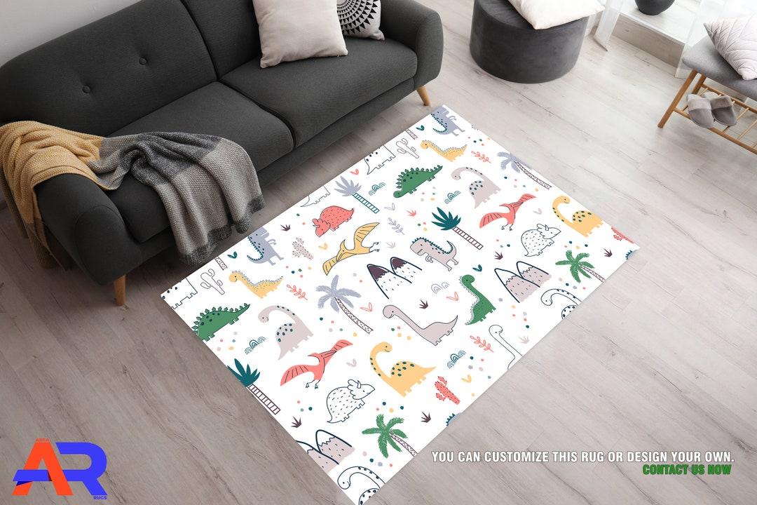 Dinosaur Area Rug, Palm Tree Area Rug, Dino Rug, Colorful Area Rug, Kids Bedroom Rugs, Custom